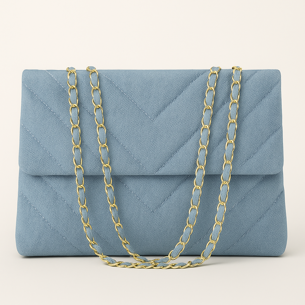 Georgia Sac Bandoulière Femme – Toile Matelassée Chevron avec Chaîne Dorée Élégante