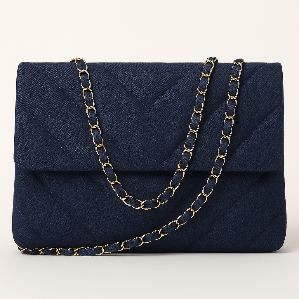 Georgia Sac Bandoulière Femme – Toile Matelassée Chevron avec Chaîne Dorée Élégante