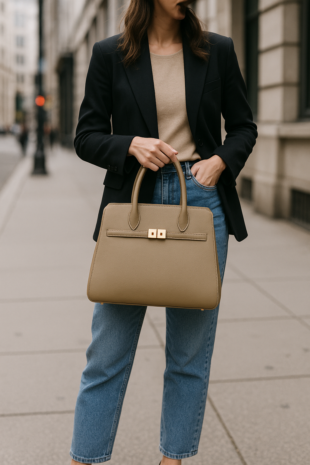 Kennedy Sac à Main Femme – Cuir Vegan Structuré avec Boucle Dorée & Style Élégant