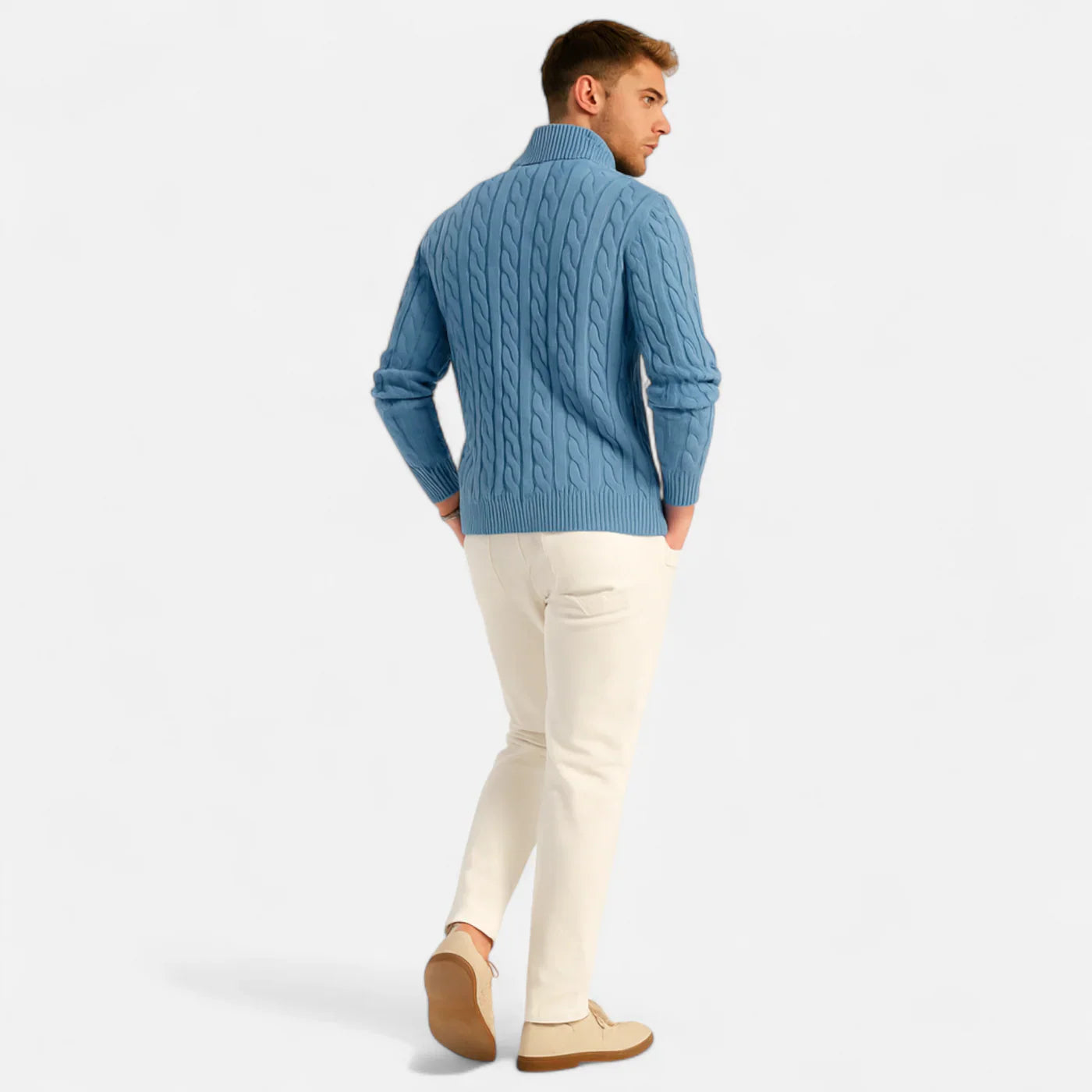 Cove Pull Col Roulé Zippé Homme – Maille Côtelée Épaisse & Coupe Ample Élégante