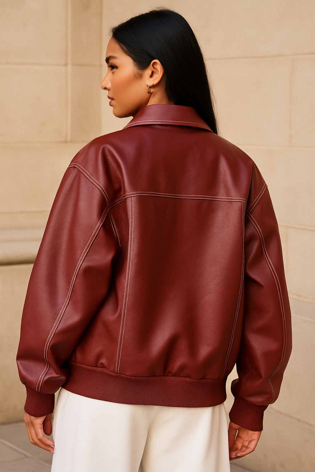 Zara Veste Femme en Cuir Rouge Oversize – Blouson Moderne Élégant & Confortable
