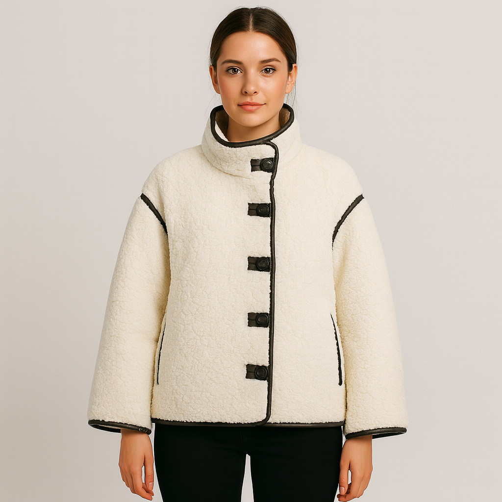 Yllana Giacca in Pile Donna Elegante – Collo Alto e Chiusura con Bottoni per Autunno e Inverno