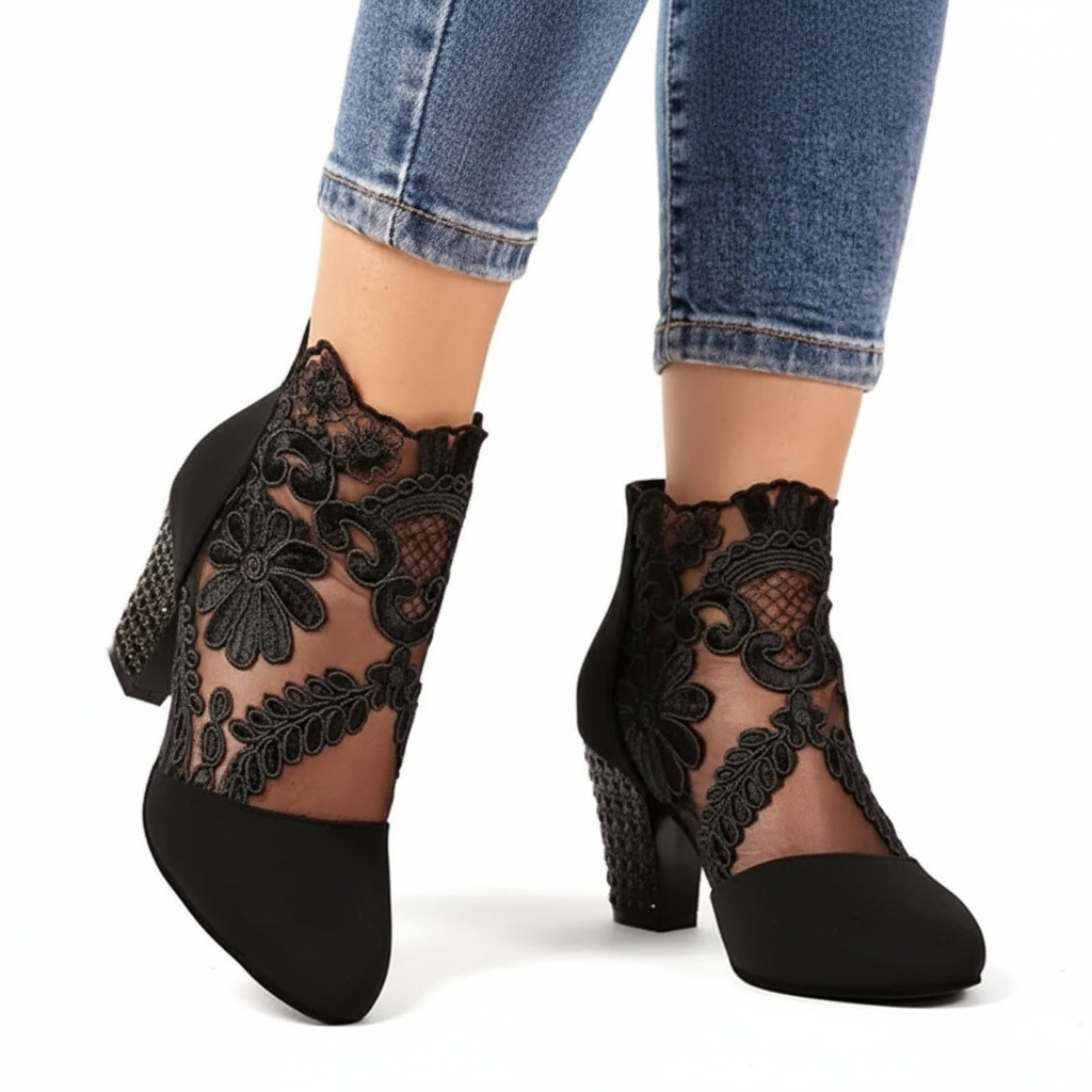 Chelsea Scarpe Donna in Mesh – Décolleté Eleganti con Motivo Floreale e Tacco