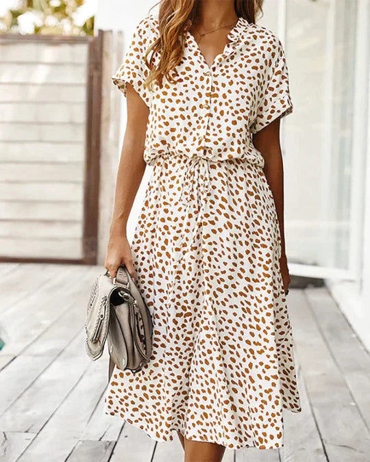 Abito midi da donna Genevieve - Stampa a pois con vita stretta per eventi casual e diurni