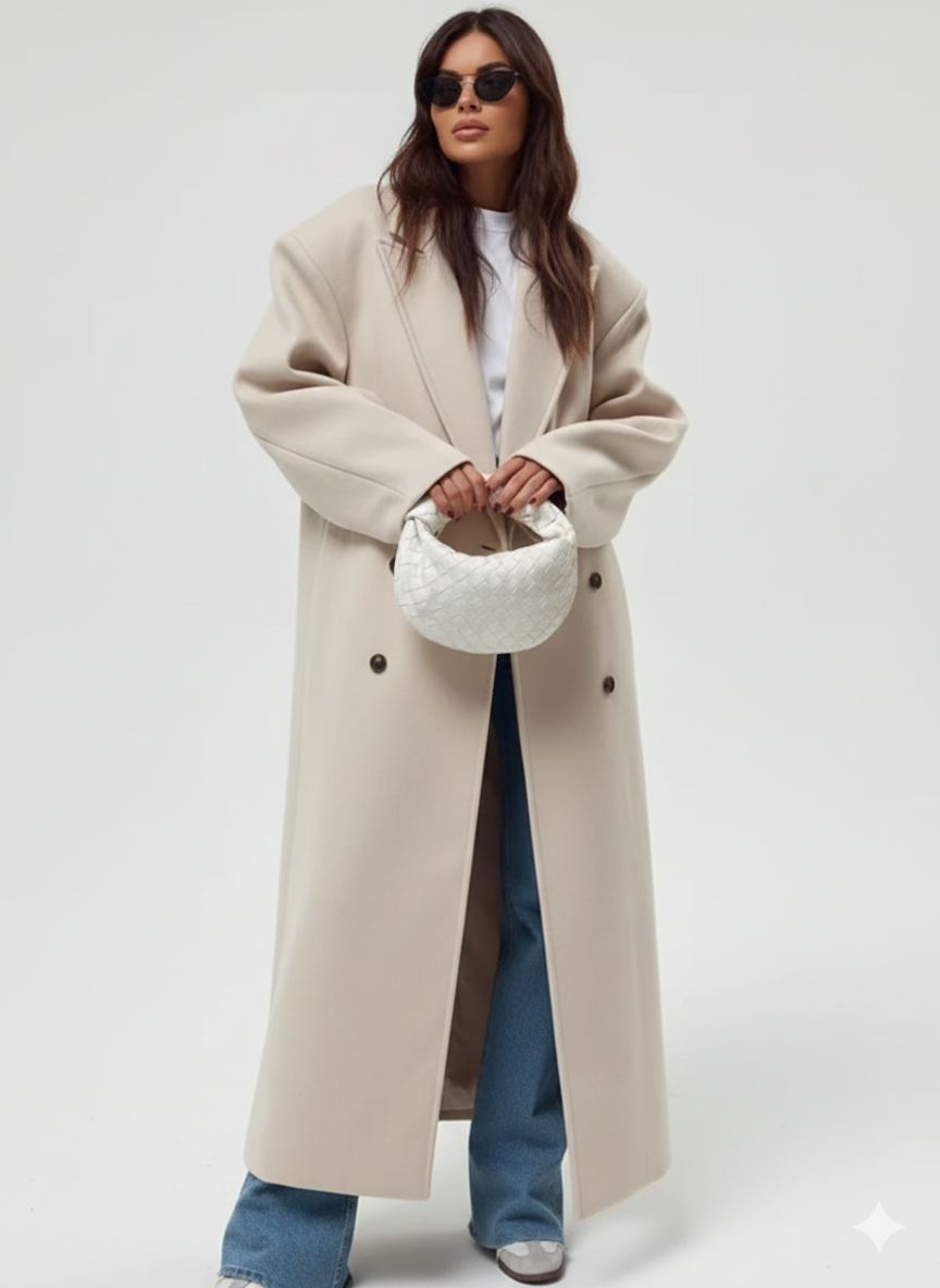 Claudia Manteau Oversize Femme – Veste Élégante à Double Boutonnage & Épaules Structurées