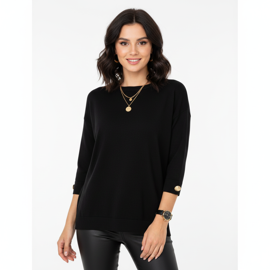 Maglione Oversize Claudy Donna – Maglia Morbida con Bottoni Dorati e Taglio Elegante
