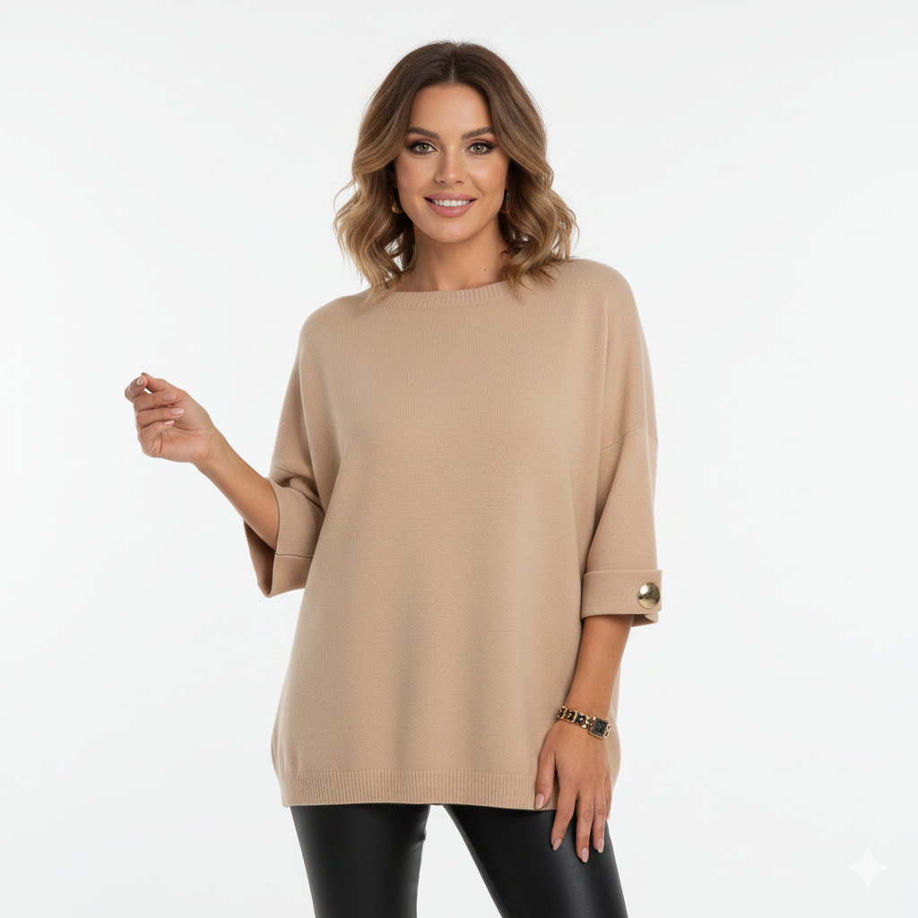 Maglione Oversize Claudy Donna – Maglia Morbida con Bottoni Dorati e Taglio Elegante