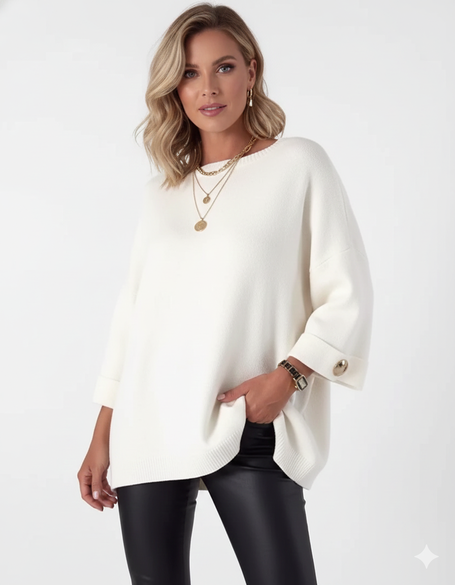 Maglione Oversize Claudy Donna – Maglia Morbida con Bottoni Dorati e Taglio Elegante