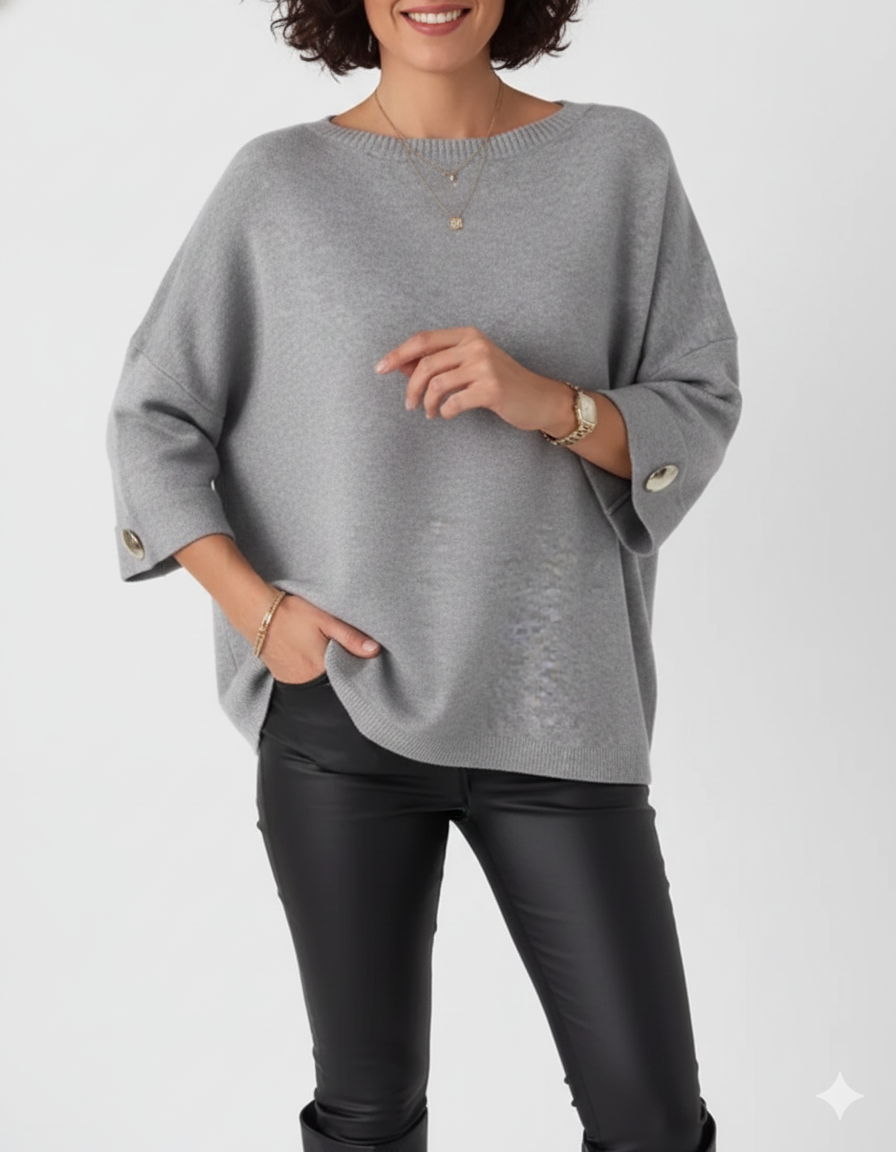 Maglione Oversize Claudy Donna – Maglia Morbida con Bottoni Dorati e Taglio Elegante