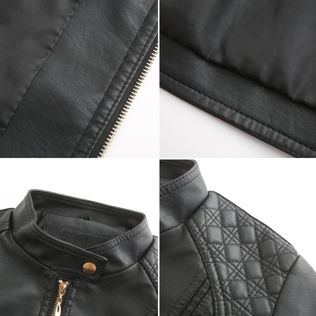 Janiyah Veste Femme en Cuir – Col Montant Chic, Fermetures Éclair & Style Moderne Élégant