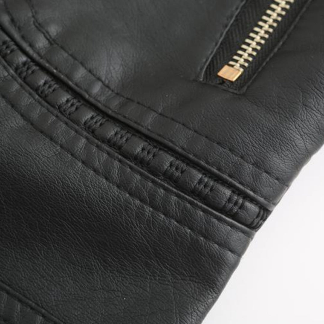 Janiyah Veste Femme en Cuir – Col Montant Chic, Fermetures Éclair & Style Moderne Élégant