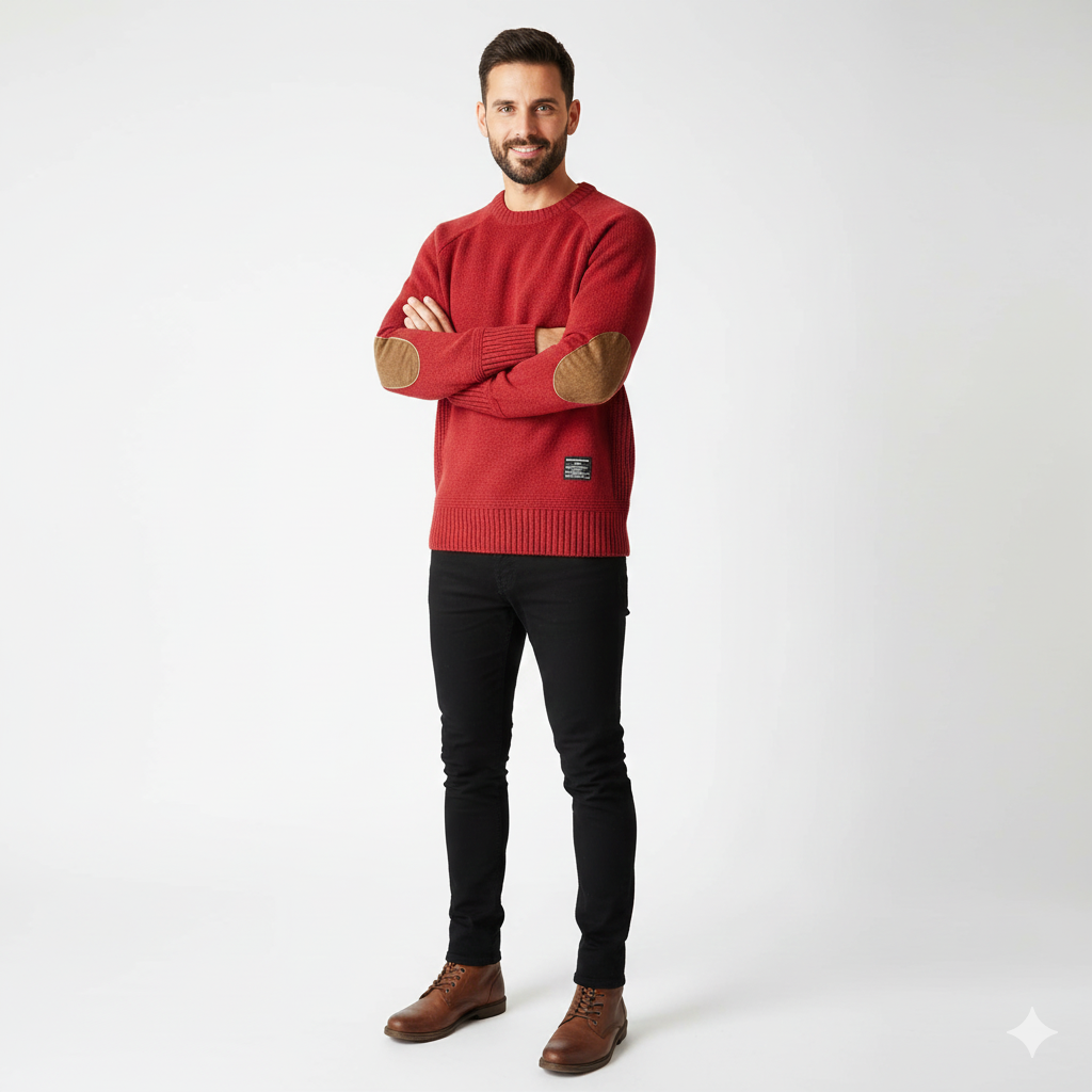 Conrad Men's Knitted Pullover – Elegant Model with Elbow Patches Comfortable Fit