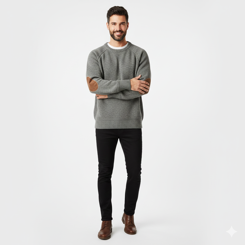 Conrad Men's Knitted Pullover – Elegant Model with Elbow Patches Comfortable Fit