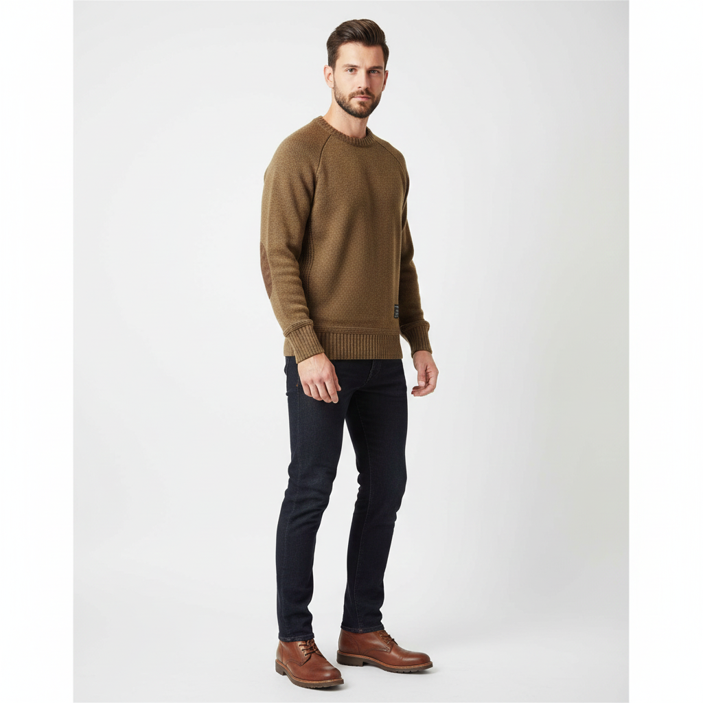 Conrad Men's Knitted Pullover – Elegant Model with Elbow Patches Comfortable Fit