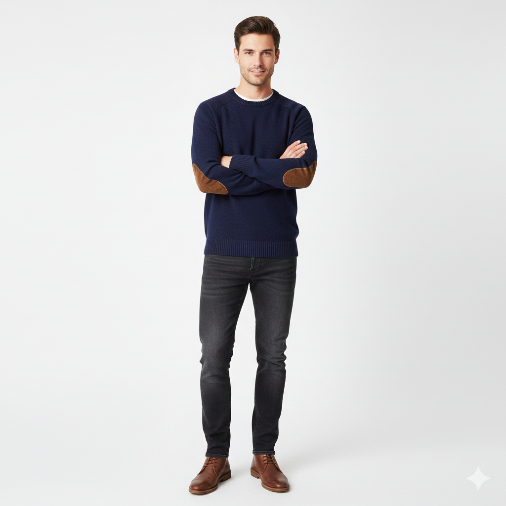 Conrad Men's Knitted Pullover – Elegant Model with Elbow Patches Comfortable Fit