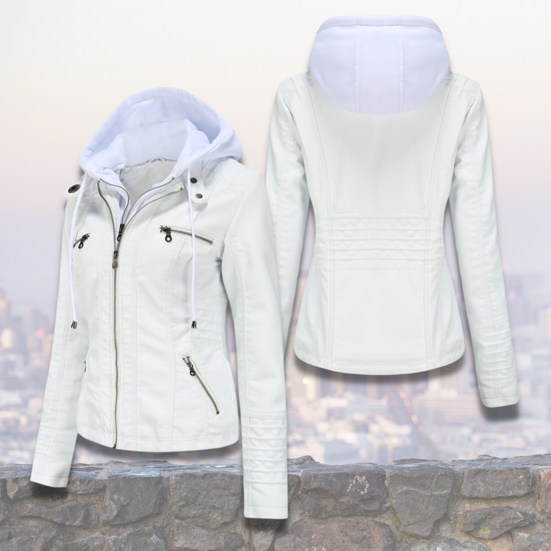 Giacca in pelle da donna Xyla - Elegante con cappuccio, chiusura con zip e pratiche tasche