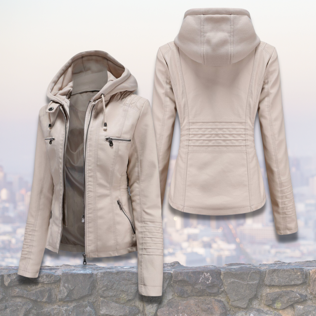 Giacca in pelle da donna Xyla - Elegante con cappuccio, chiusura con zip e pratiche tasche