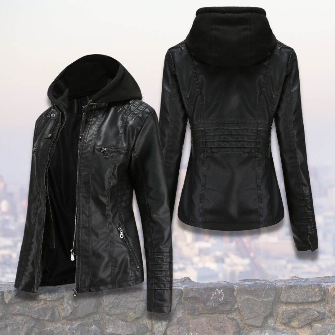 Giacca in pelle da donna Xyla - Elegante con cappuccio, chiusura con zip e pratiche tasche