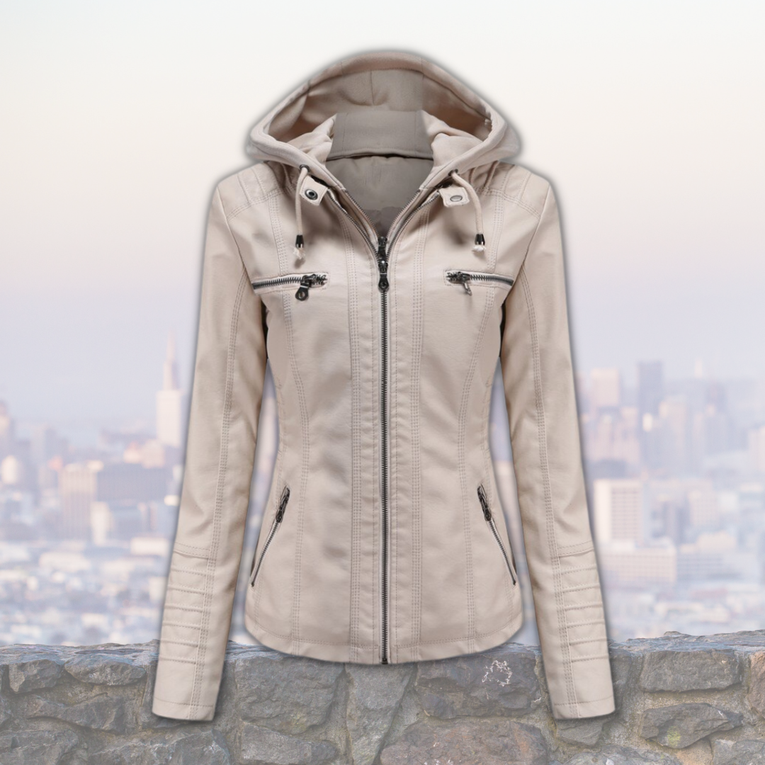 Giacca in pelle da donna Xyla - Elegante con cappuccio, chiusura con zip e pratiche tasche