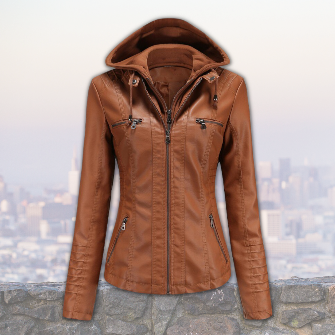 Giacca in pelle da donna Xyla - Elegante con cappuccio, chiusura con zip e pratiche tasche