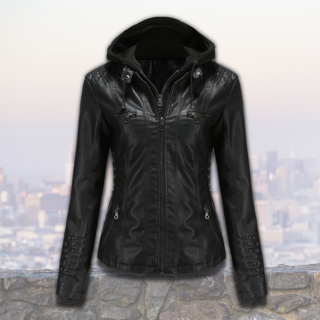 Giacca in pelle da donna Xyla - Elegante con cappuccio, chiusura con zip e pratiche tasche