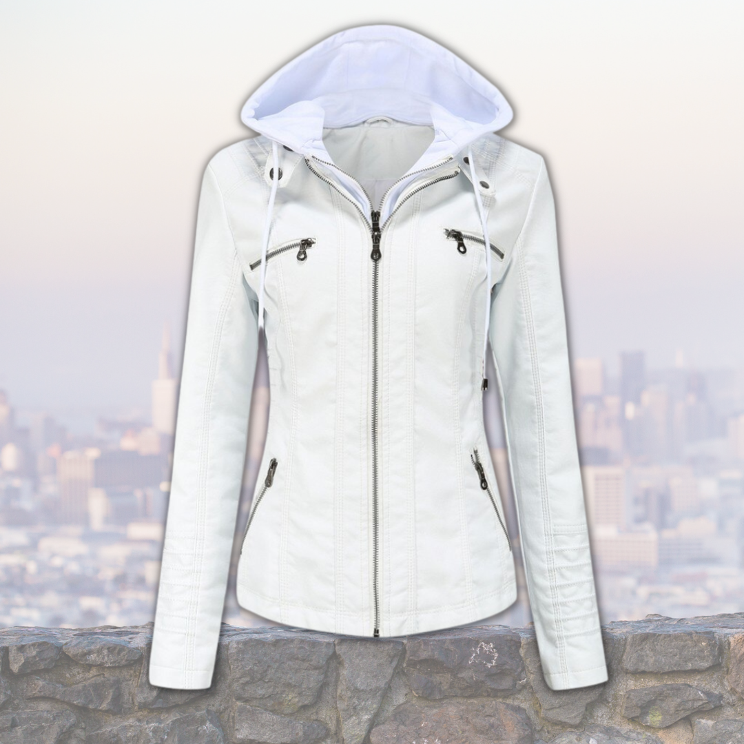 Giacca in pelle da donna Xyla - Elegante con cappuccio, chiusura con zip e pratiche tasche
