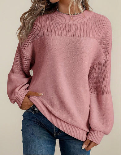 Angelina Pull Femme – Pull Tricoté à Manches Lanternes & Détails Floraux Chic pour Automne/Hiver