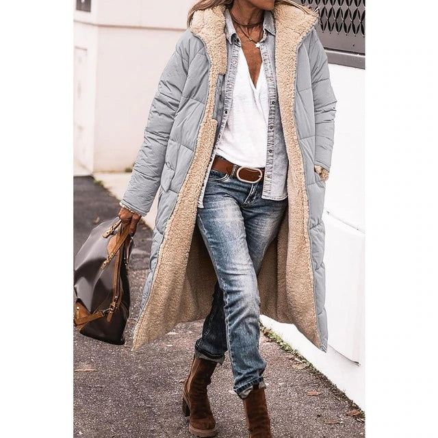 Rosalie Manteau Femme Hiver – Long Manteau Polaire Réversible avec Capuche Chaude et Chic