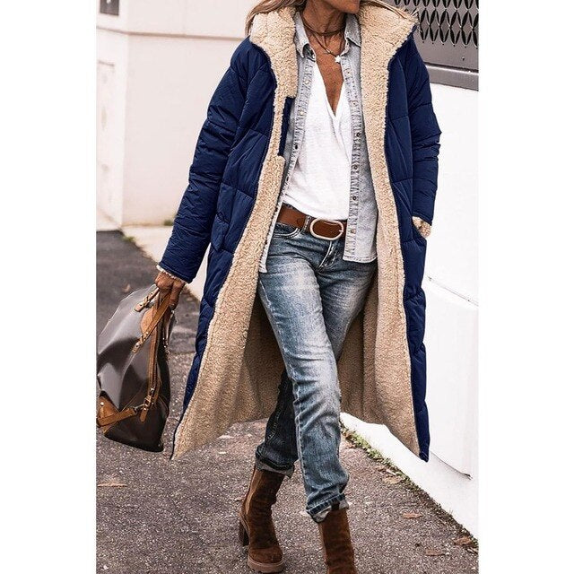 Rosalie Manteau Femme Hiver – Long Manteau Polaire Réversible avec Capuche Chaude et Chic