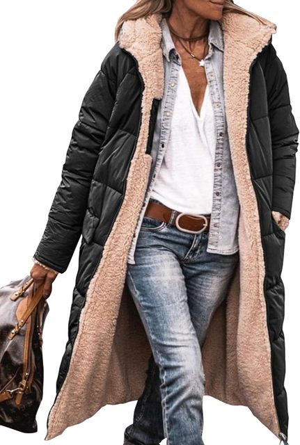 Rosalie Manteau Femme Hiver – Long Manteau Polaire Réversible avec Capuche Chaude et Chic