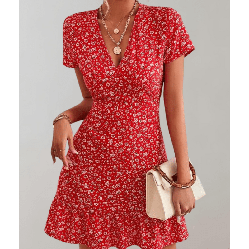 Abito floreale da donna Daria - Orlo fluido, scollo a V e vita discreta di Looksy