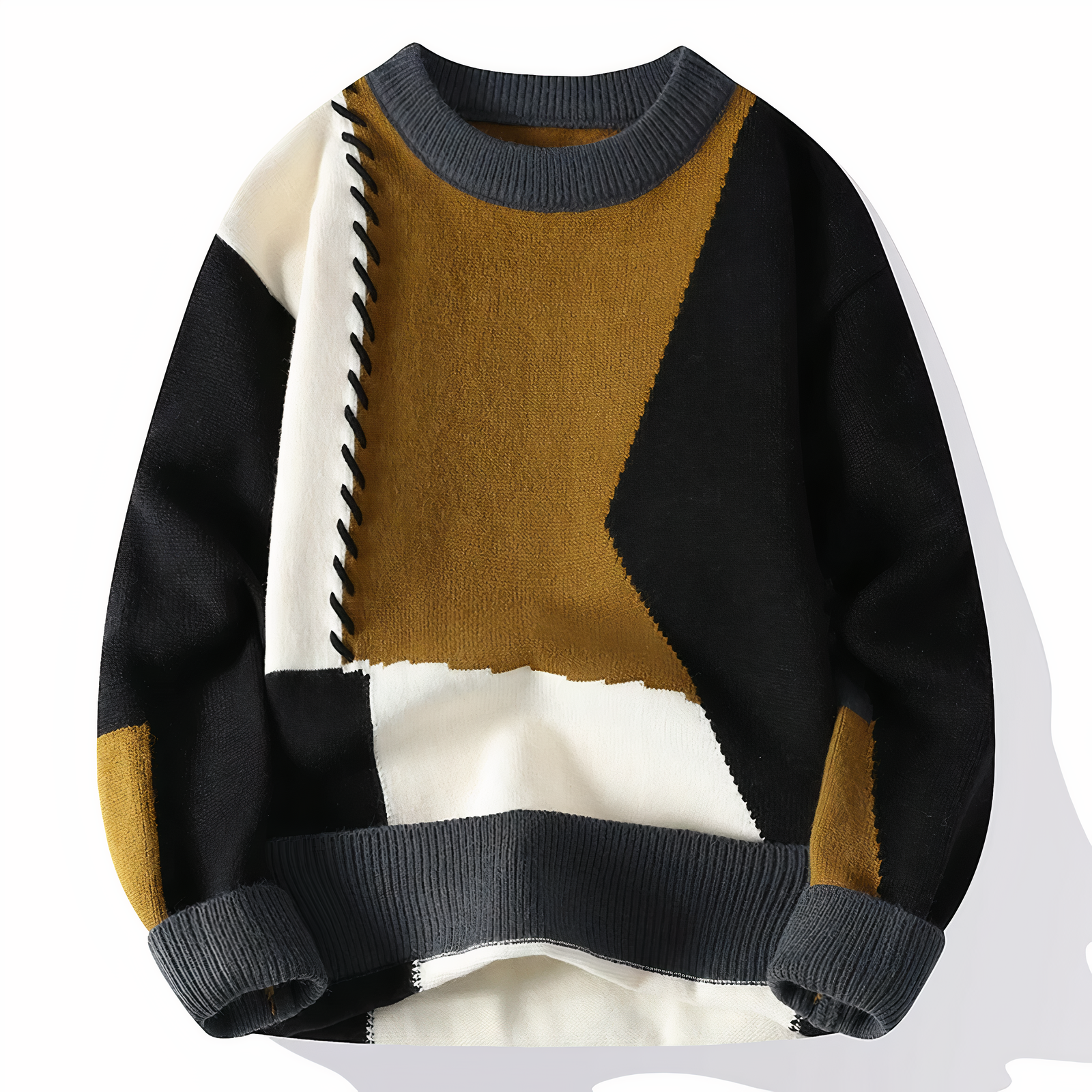 Dave Pull Homme – Sweater Patchwork Tendance en Matière Douce pour Automne & Hiver