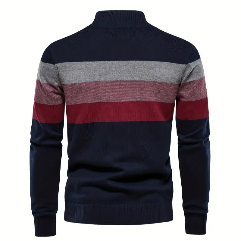 Liam Pull Homme à Rayures – Col Montant Zippé, Chaud & Confortable en Laine Polyester