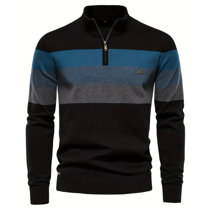Liam Pull Homme à Rayures – Col Montant Zippé, Chaud & Confortable en Laine Polyester