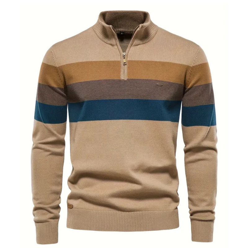 Liam Pull Homme à Rayures – Col Montant Zippé, Chaud & Confortable en Laine Polyester