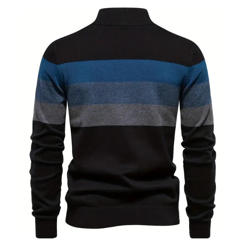 Liam Pull Homme à Rayures – Col Montant Zippé, Chaud & Confortable en Laine Polyester