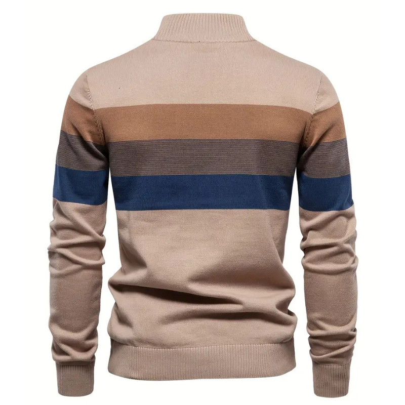 Liam Pull Homme à Rayures – Col Montant Zippé, Chaud & Confortable en Laine Polyester