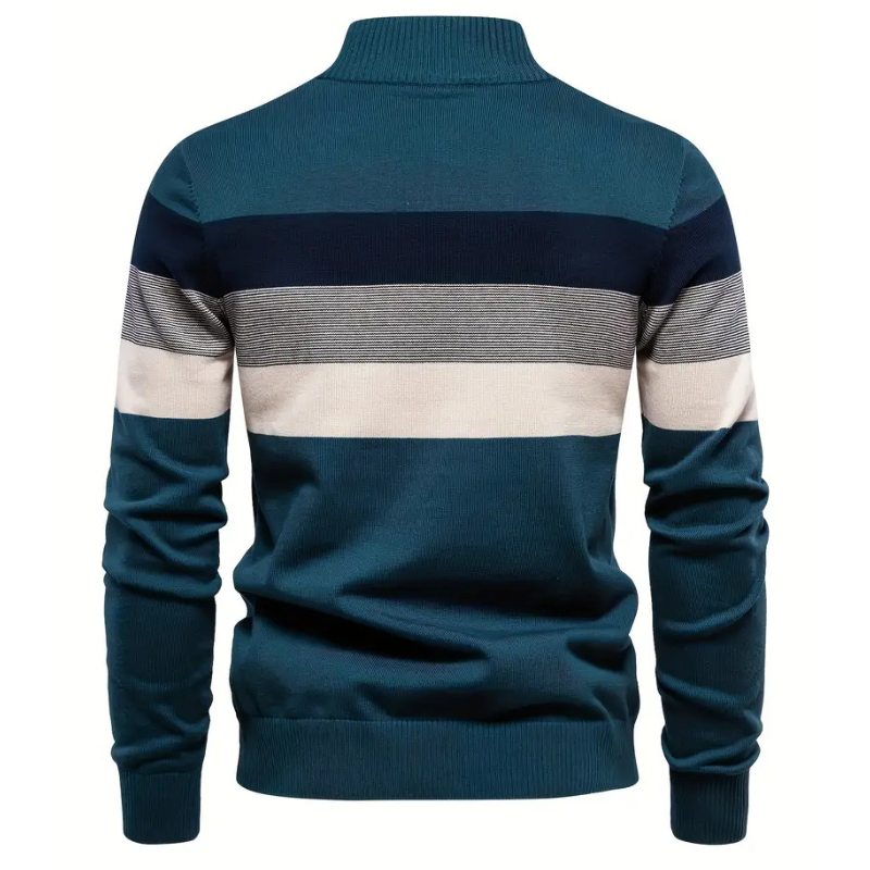 Liam Pull Homme à Rayures – Col Montant Zippé, Chaud & Confortable en Laine Polyester