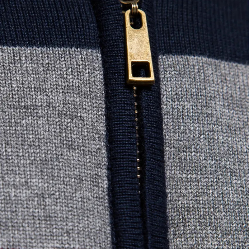 Liam Pull Homme à Rayures – Col Montant Zippé, Chaud & Confortable en Laine Polyester