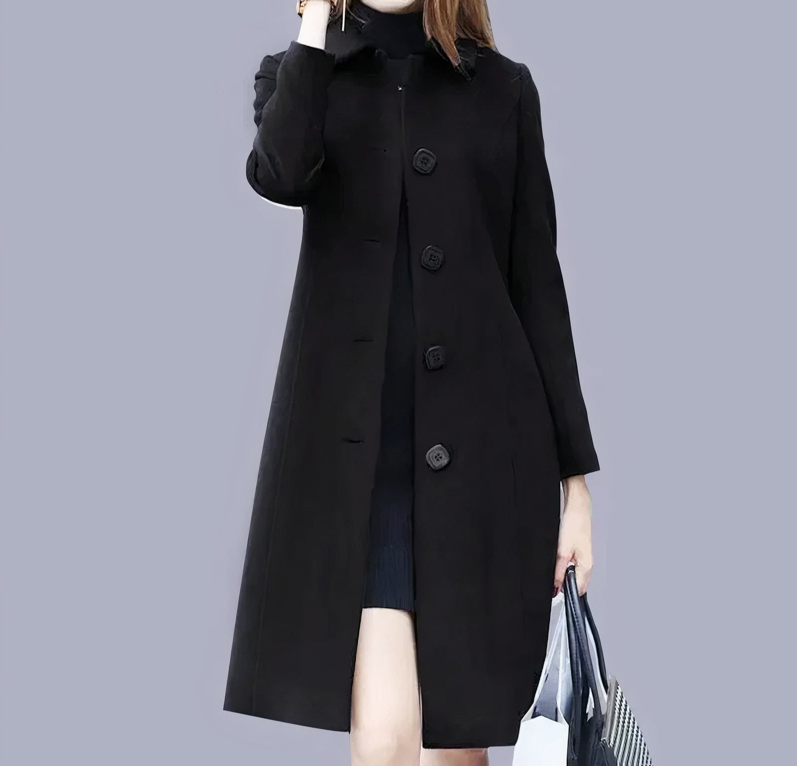 Cappotto elegante da donna Analia - Classico lungo con colletto chic, bottoni e vestibilità comoda