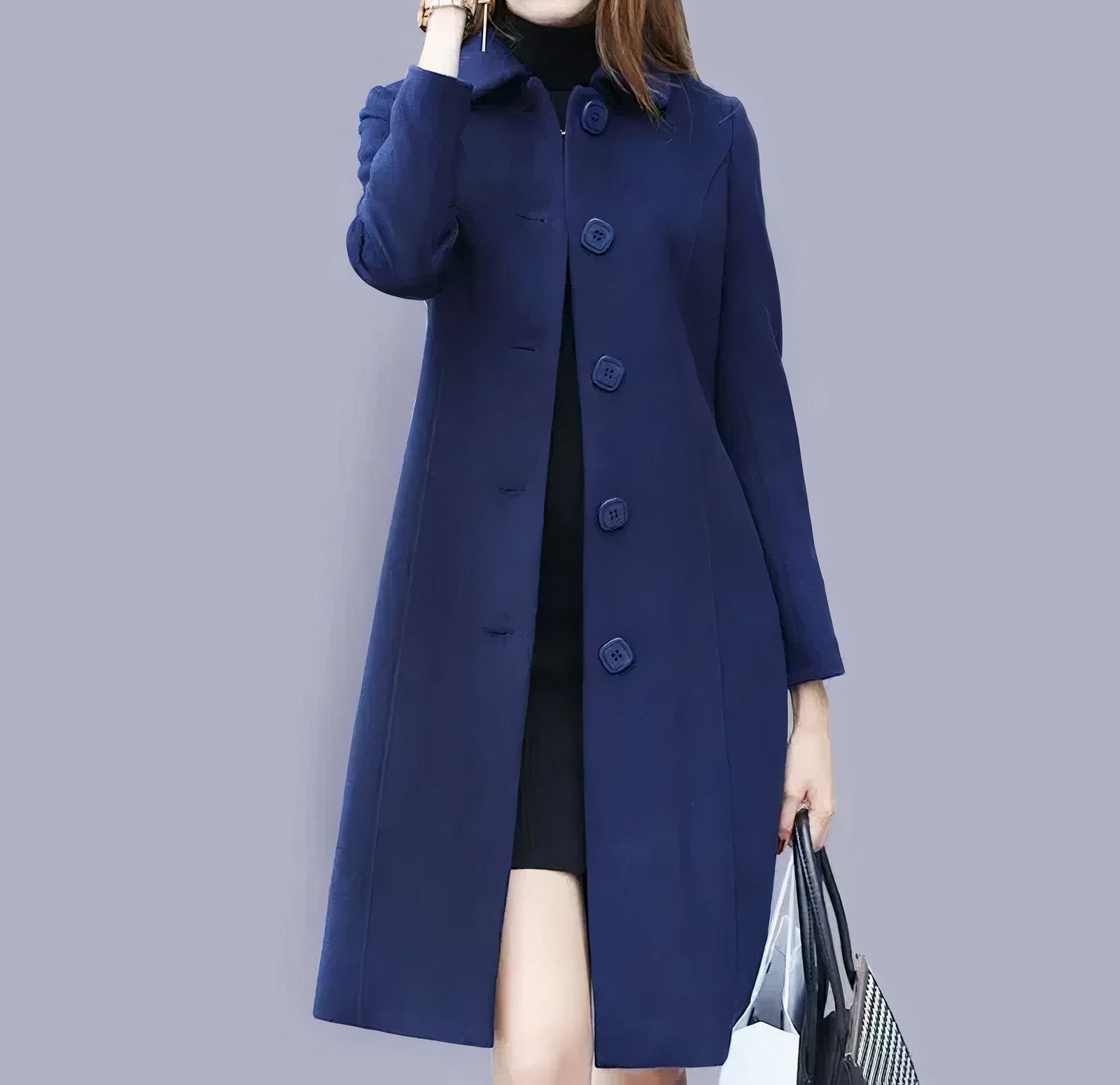 Cappotto elegante da donna Analia - Classico lungo con colletto chic, bottoni e vestibilità comoda