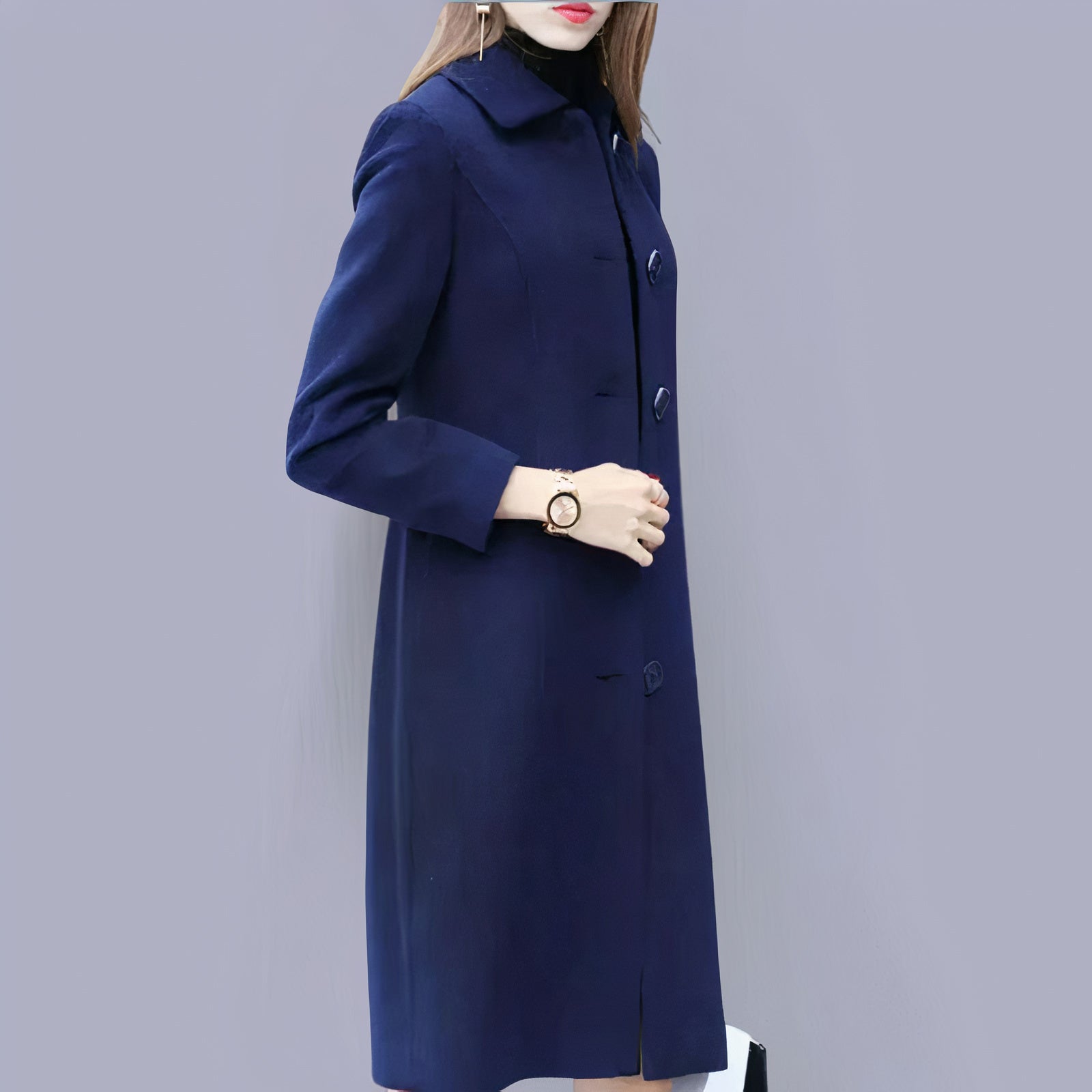 Cappotto elegante da donna Analia - Classico lungo con colletto chic, bottoni e vestibilità comoda