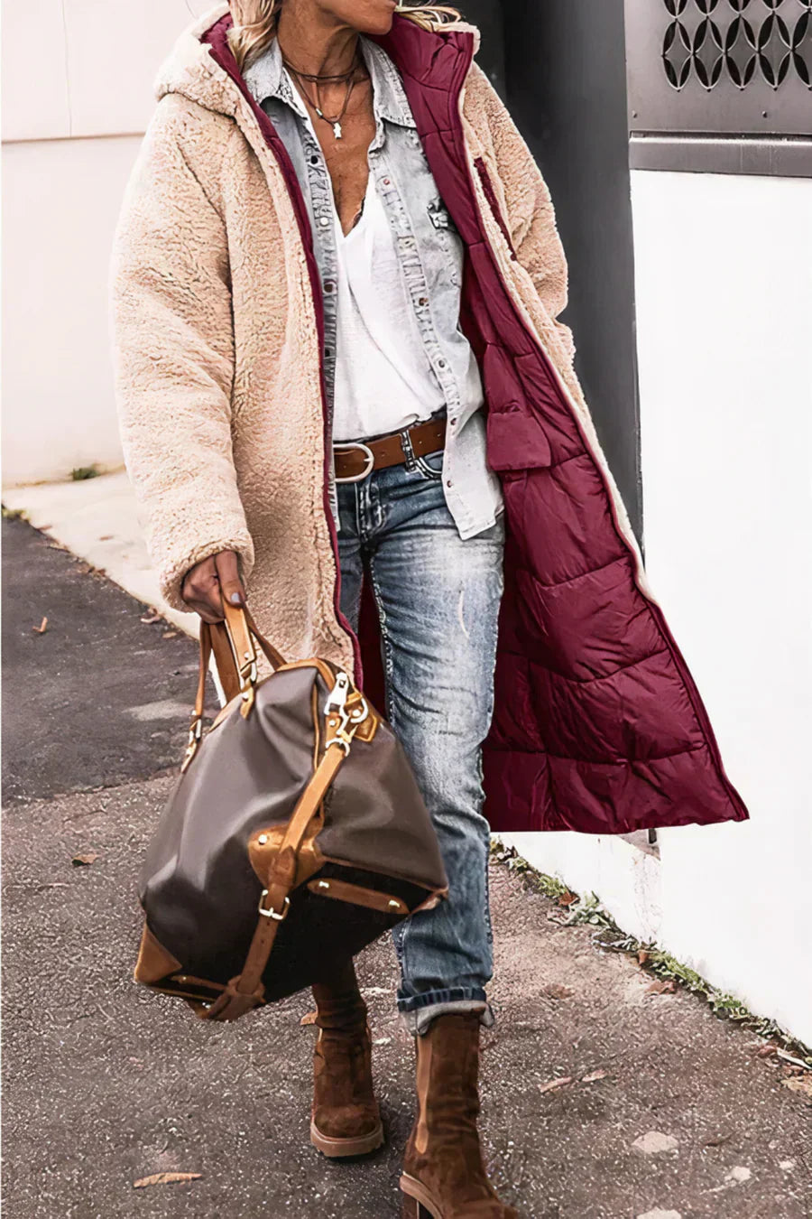 Theodora Manteau Femme – Manteau Réversible Élégant et Chaud pour un Style Polyvalent