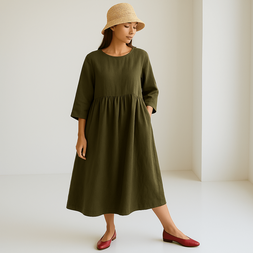 Alayah Robe Femme – Robe Longue en Lin Élégante & Confortable pour Été et Détente