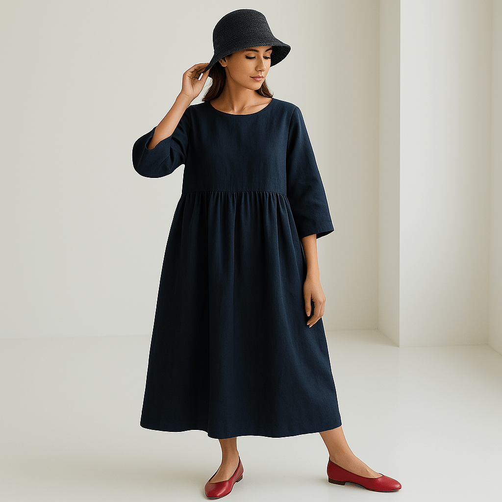 Alayah Robe Femme – Robe Longue en Lin Élégante & Confortable pour Été et Détente