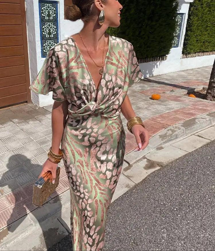 Abito midi da donna Lyn - Elegante abito con scollo a V, dettaglio intrecciato e vestibilità aderente
