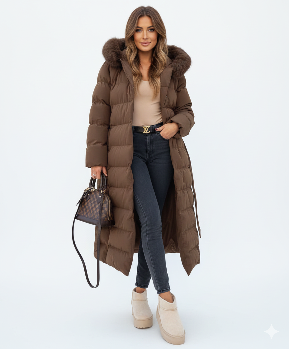 Eleva Manteau Long Femme – Veste Hiver Chaude Déperlante avec Capuche & Coupe Élégante