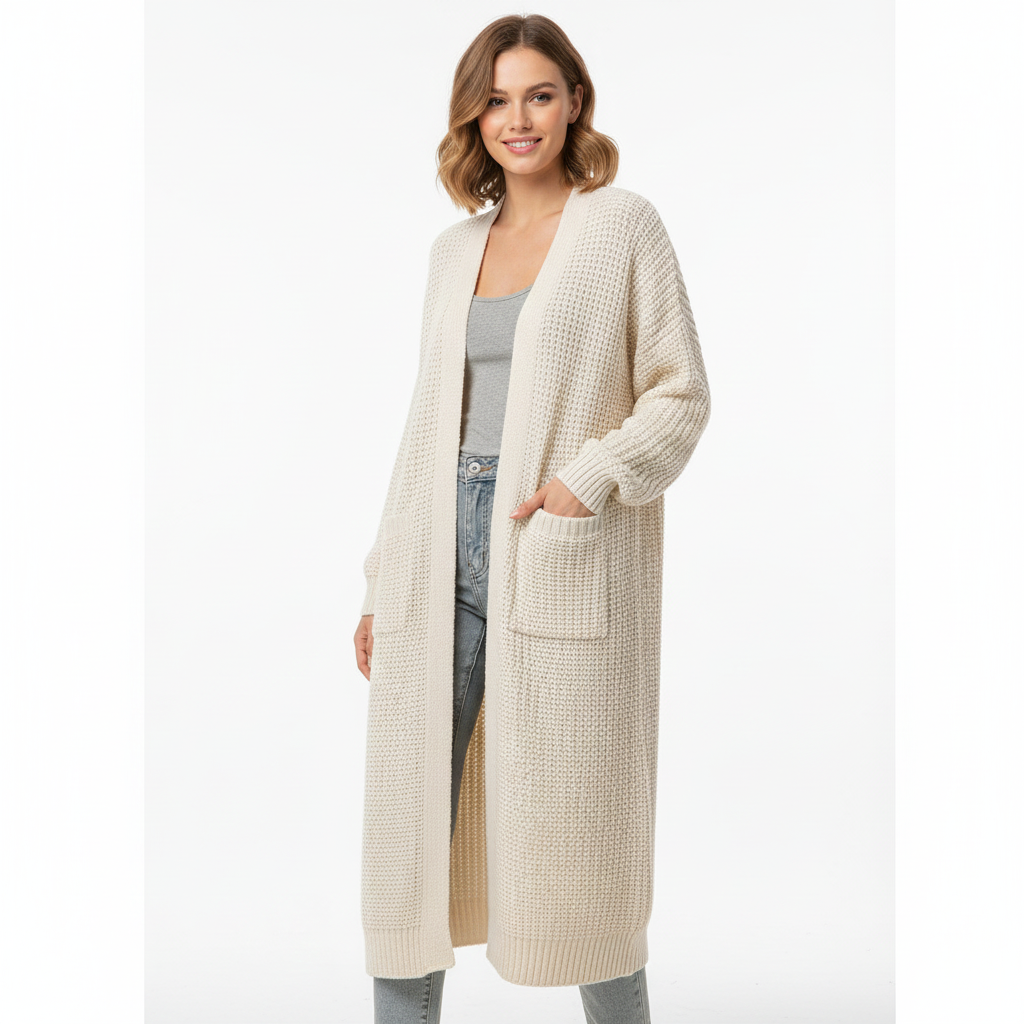 Erca Vestă Lungă din Tricot pentru Femei – Cardigan Lejer Elegant pentru Primăvară, Toamnă și Iarnă