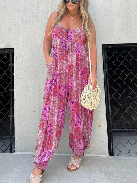 Tuta da donna Carmen - Elegante e leggero completo con motivo floreale per l'estate e il relax