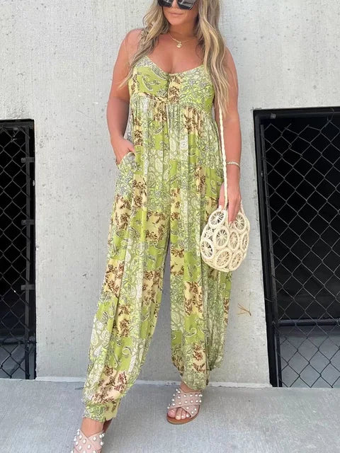 Tuta da donna Carmen - Elegante e leggero completo con motivo floreale per l'estate e il relax
